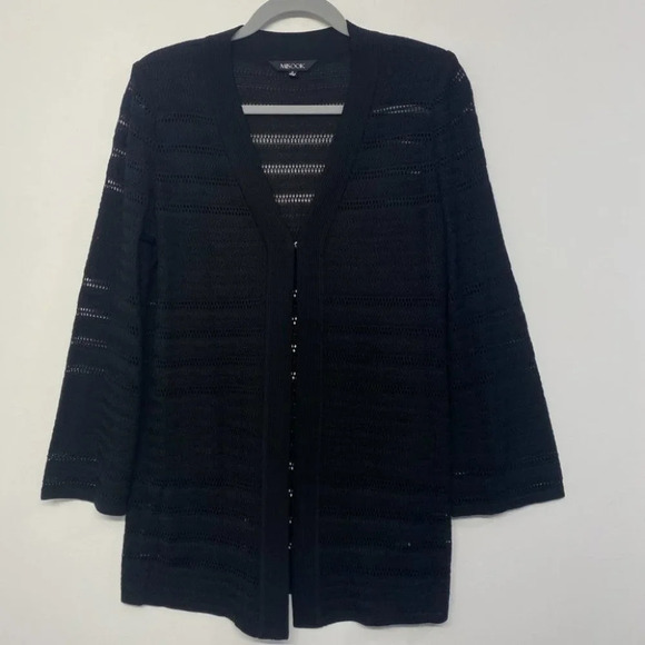 Misook Knit Striped Cardigan Sweater S Black - Picture 1 of 5
